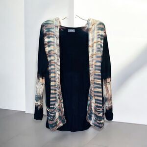 Figwood Anthropologie S/M Open Front Tie Dye Lagenlook Hooded Cardigan
